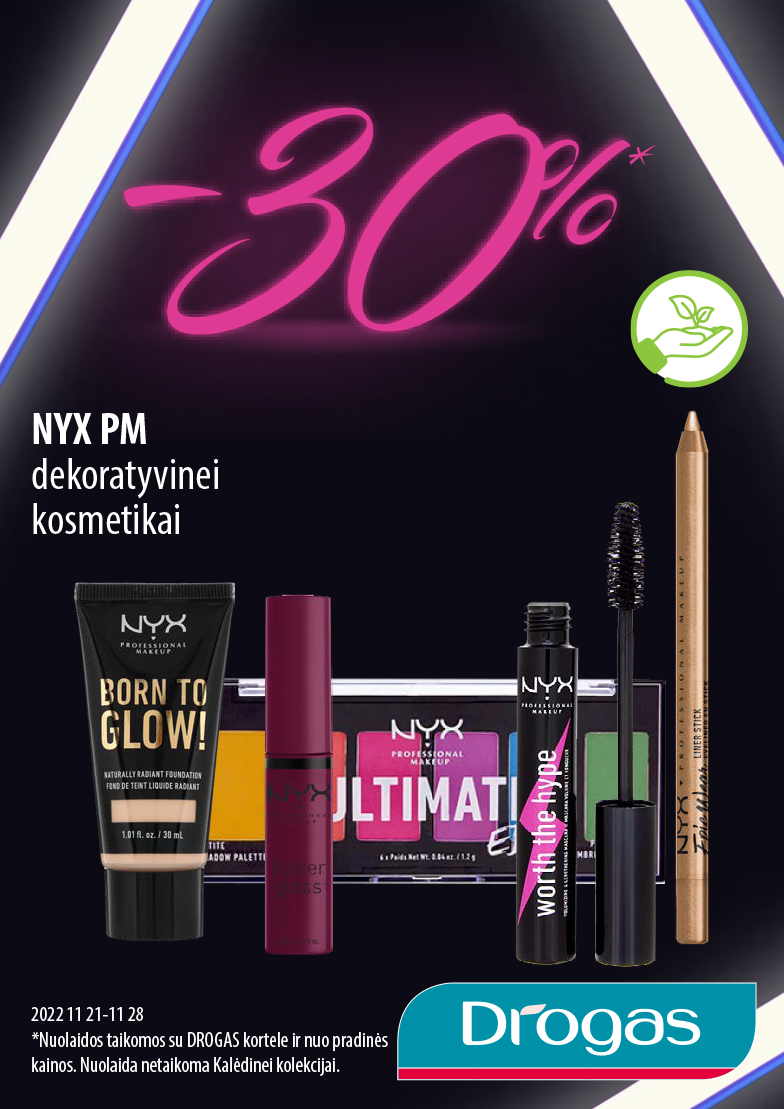 NYX PM dekoratyvinei kosmetikai –30 %
