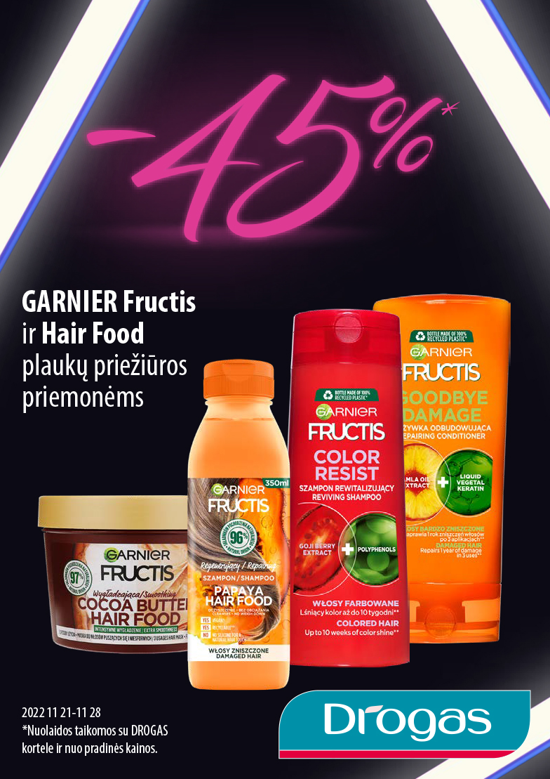 GARNIER Fructis ir Hair Food plaukų priežiūros priemonėms –45%
