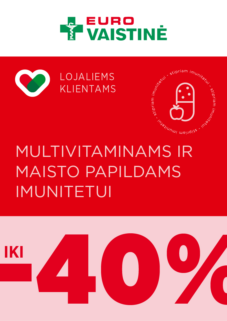 MULTIVITAMINAMS IR MAISTO PAPILDAMS IMUNITETUI iki - 40 %