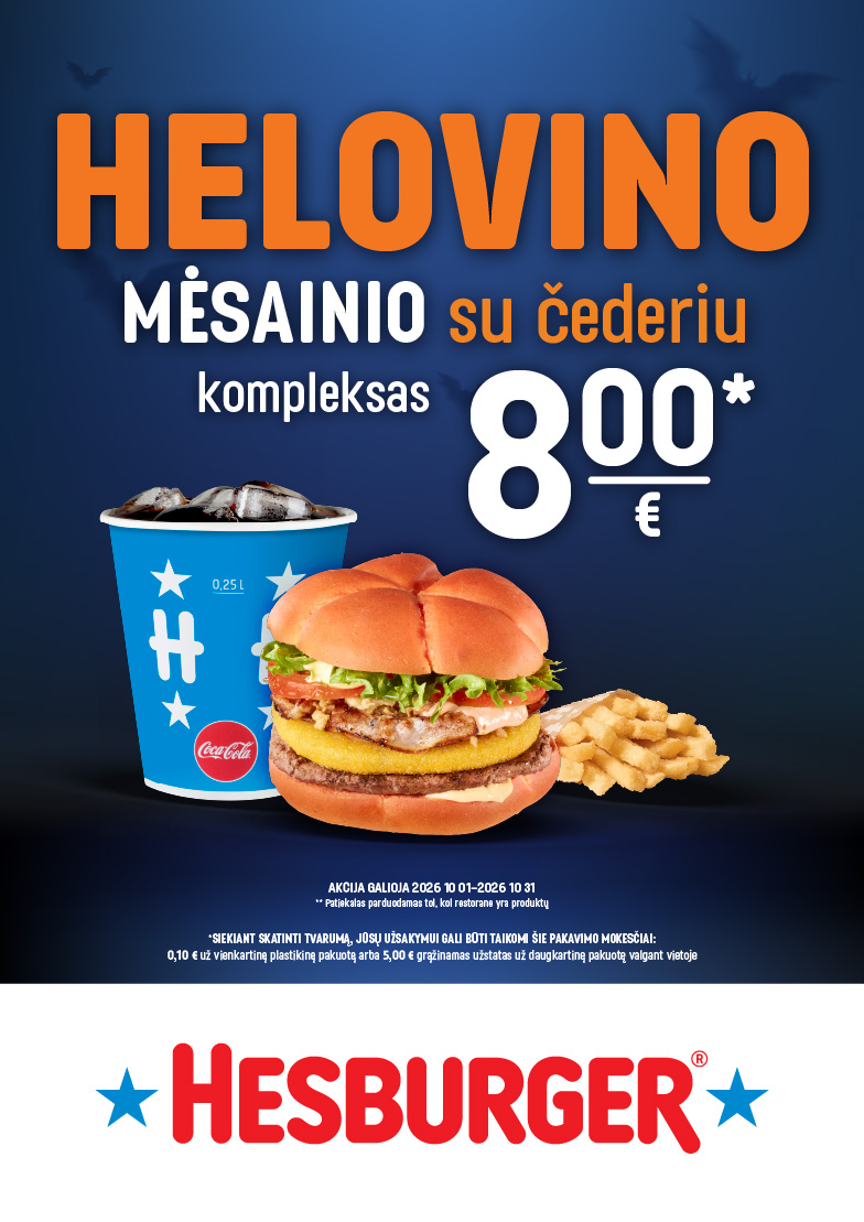 Helovino mėsainio su čederiu kompleksas 8.00 Eur.*