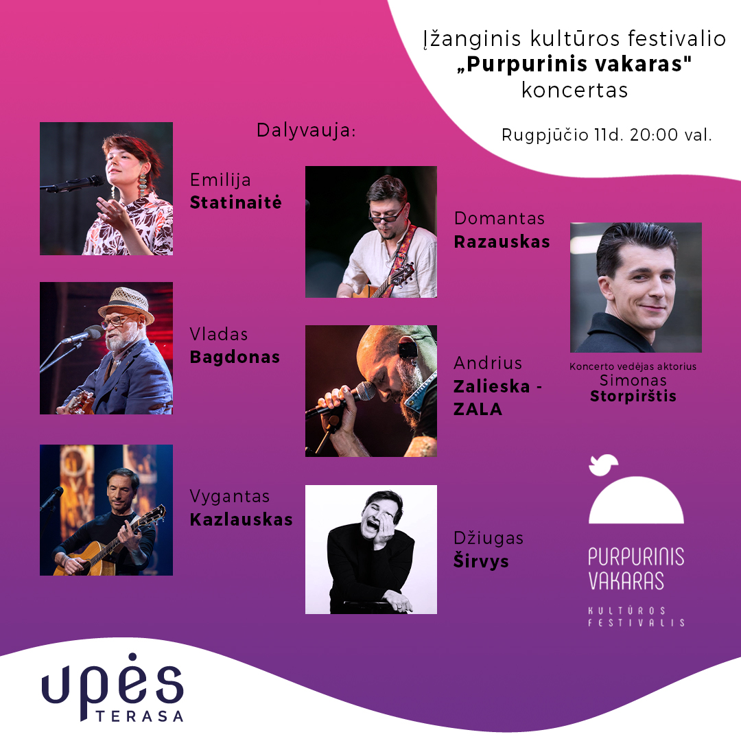Rugpjūčio 11 d. Upės terasoje įžanginis kultūros festivalio „Purpurinis vakaras“ koncertas